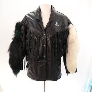 Harley Davidson Leather Biker Jacket XL Black Fringe Removeable Lining Fox Tails
